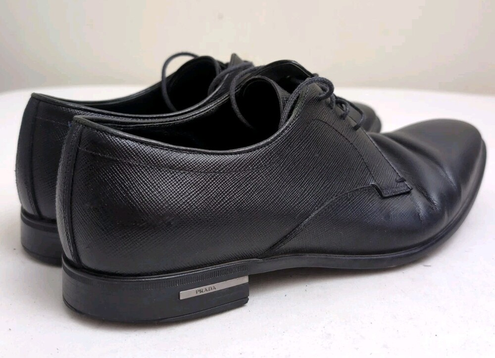 Prada 2EC060 Mens Black Saffiano Leather Derby Lace Up Shoes Size 7